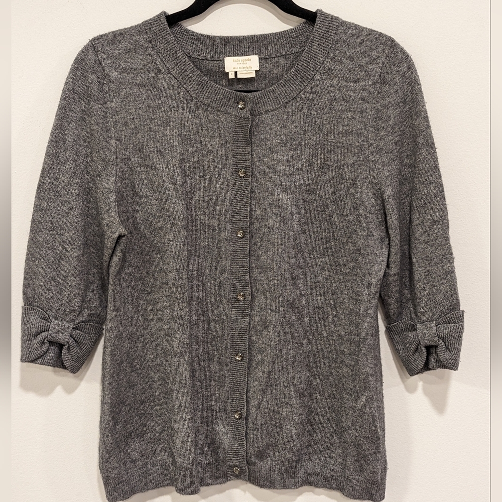 Kate Spade Bow Sleeve Grey Cardigan, Silk & Cashmere EUC, Large